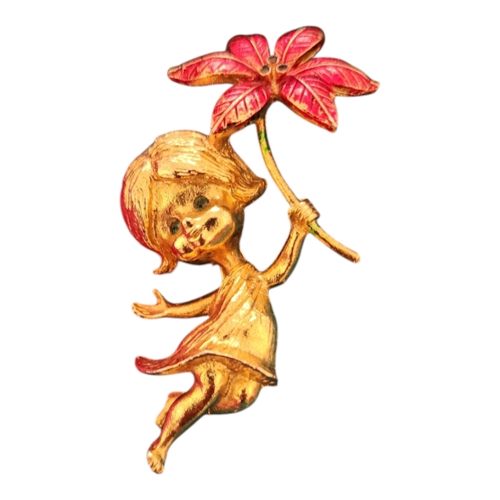 Vintage Girl With Flower Brooch